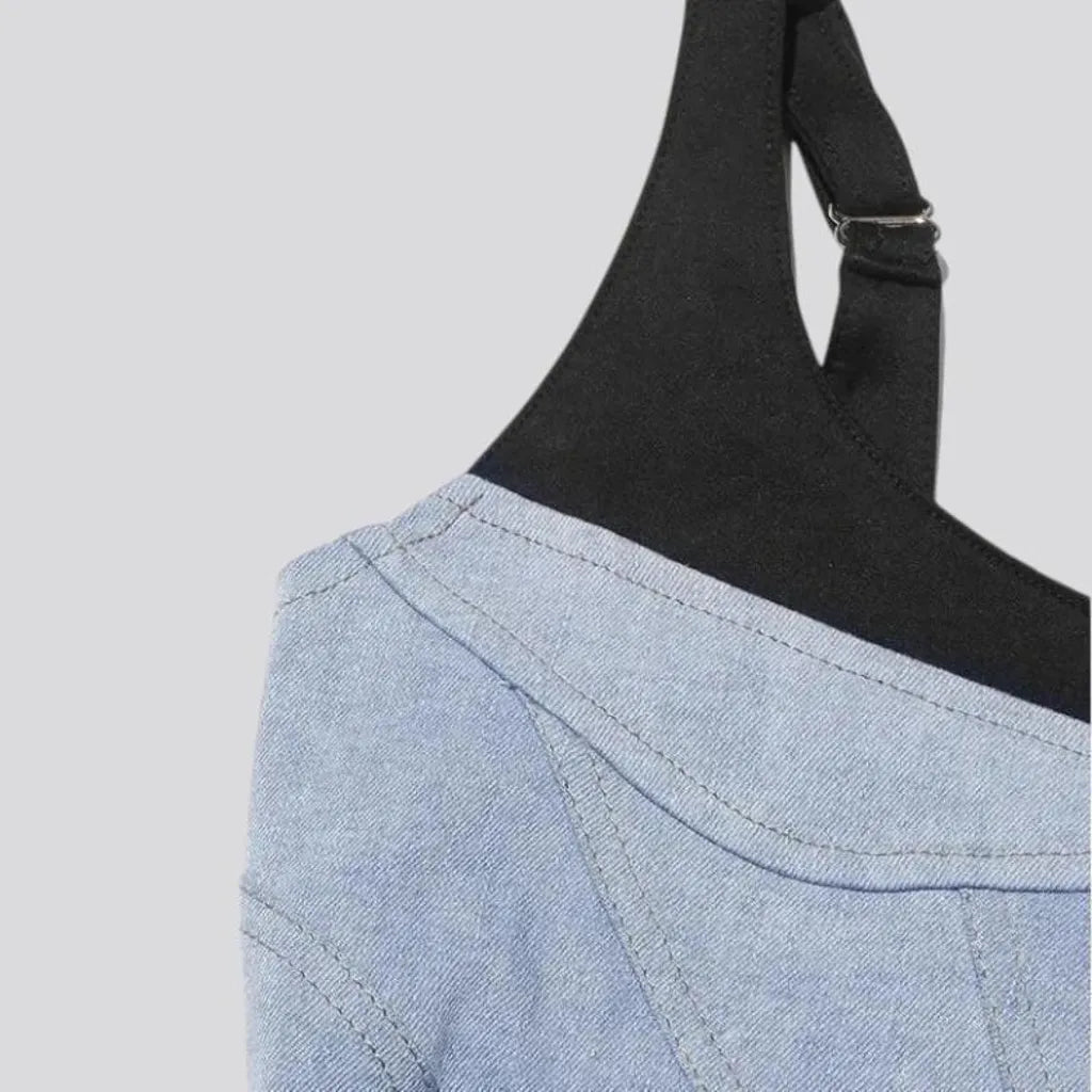 Asymmetrical elastic backless denim dress