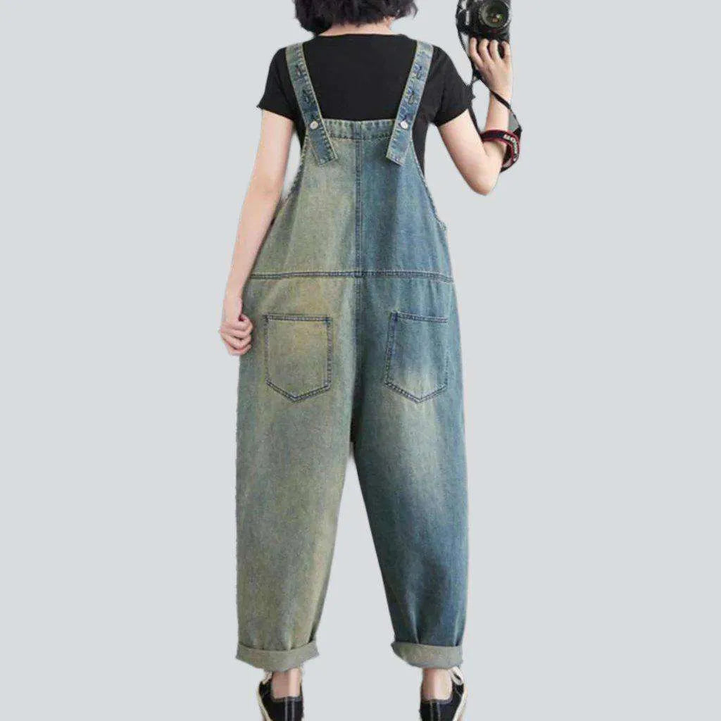 Vintage color block denim jumpsuit