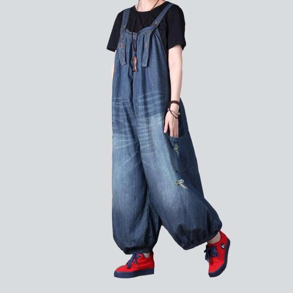 Baggy medium wash jeans dungaree for ladies