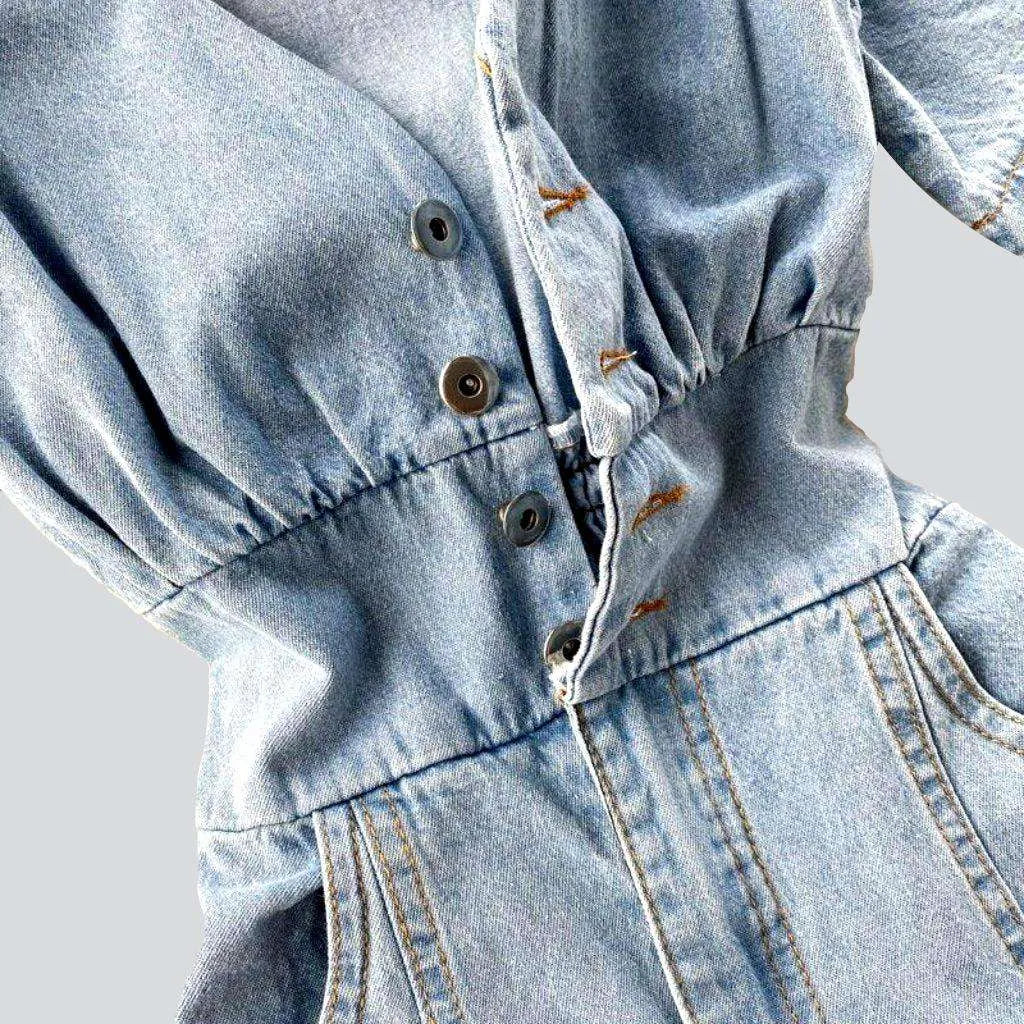 V-neck elegant women's denim dress