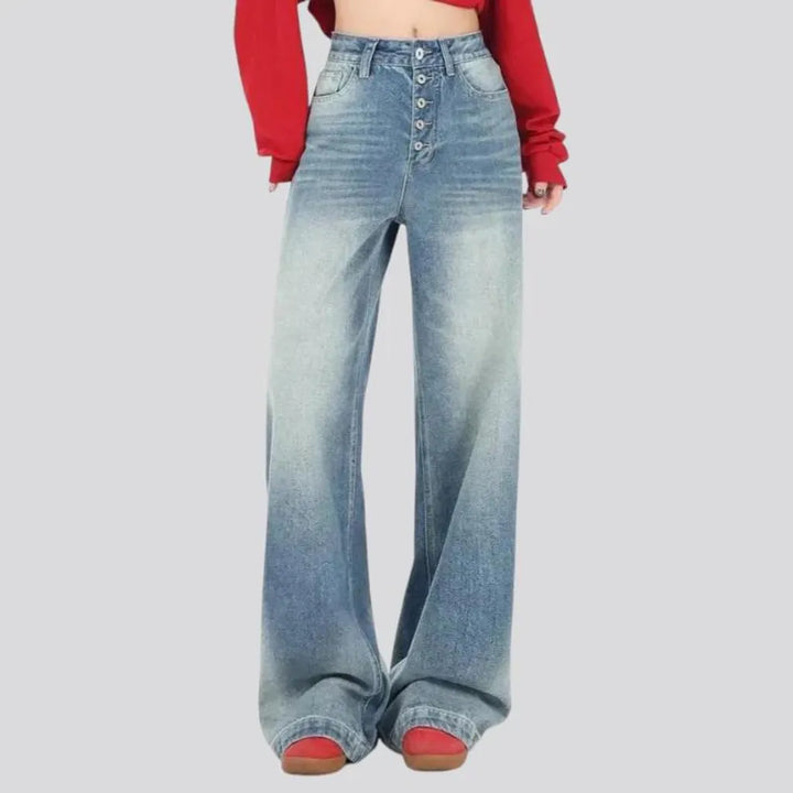 Fashionable high-rise baggy women's jeans