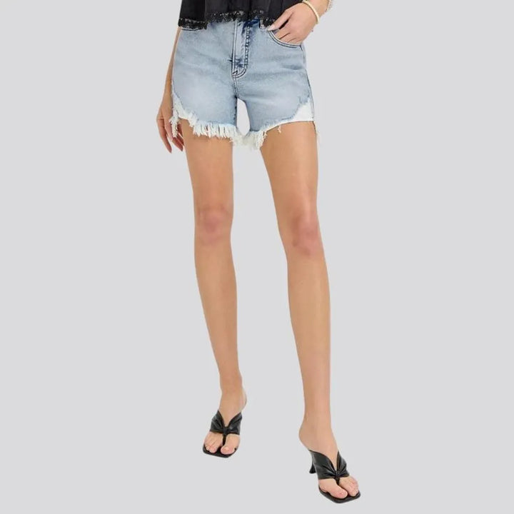 High rise stretchable jeans shorts for ladies