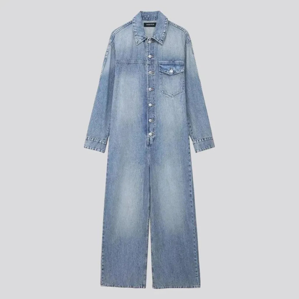 Lightweight smoothed casual women's denim jumpsuit