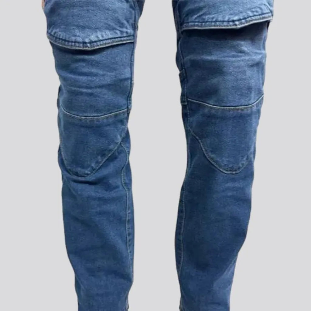 High-waist slim men's biker jeans