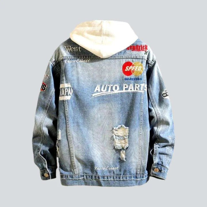 Racing denim jacket with patches