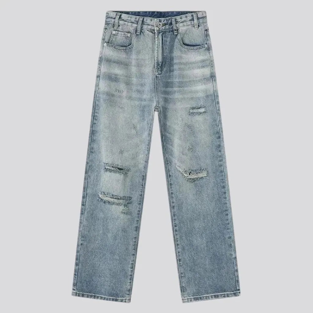 Distressed baggy fit men's jeans