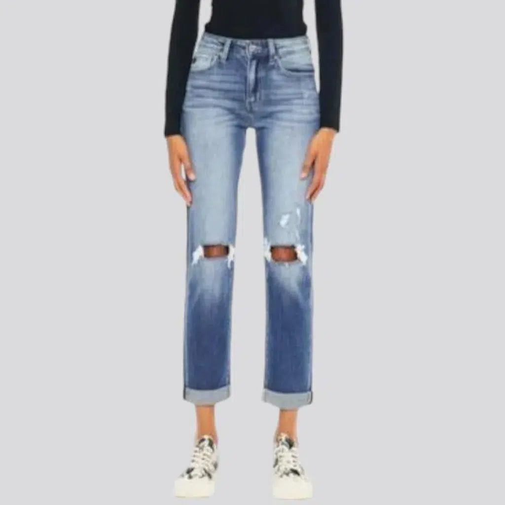 Mid-waist rolled-hem jeans for ladies