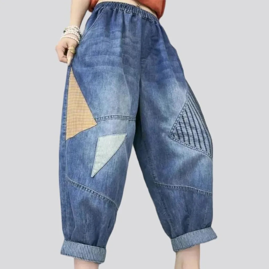 Patchwork jean pants for women