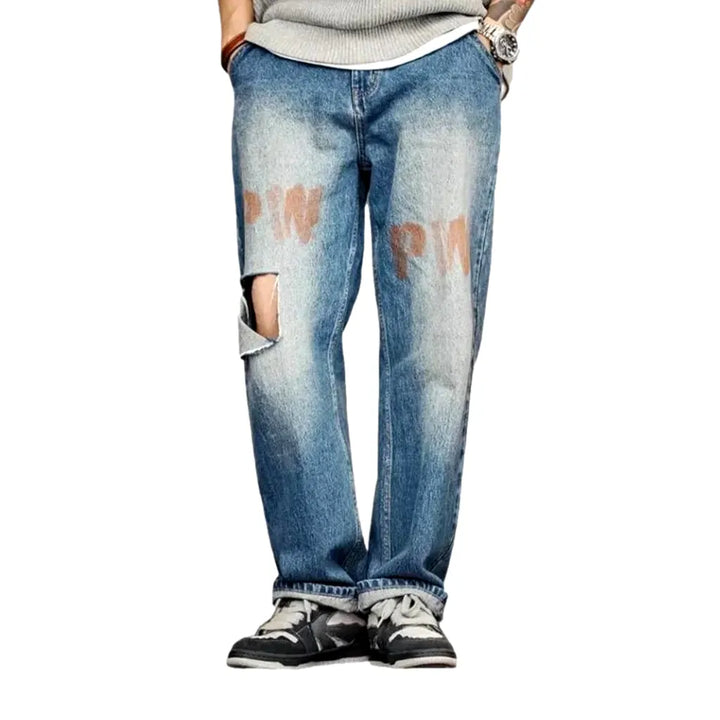 Boho Style Painted Baggy Jeans for Men - Blue