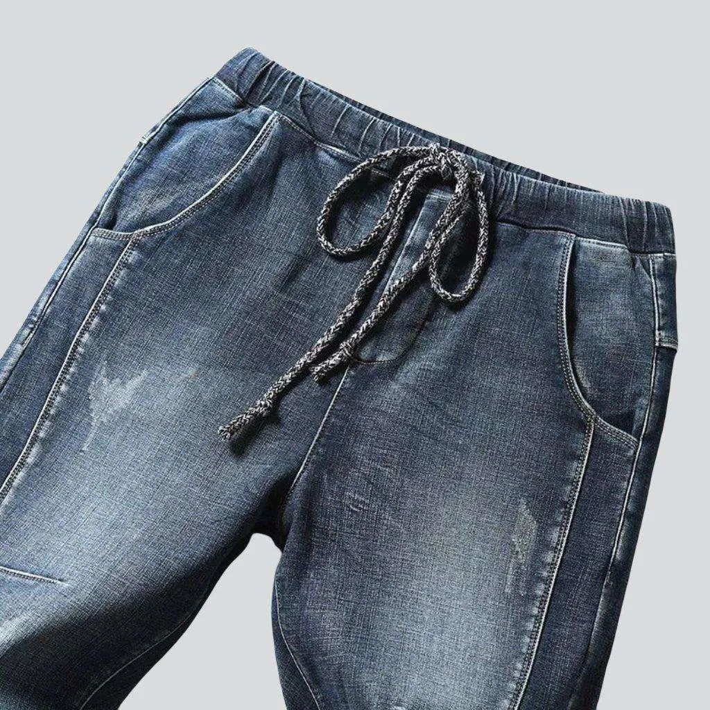 Stonewashed winter men's denim joggers