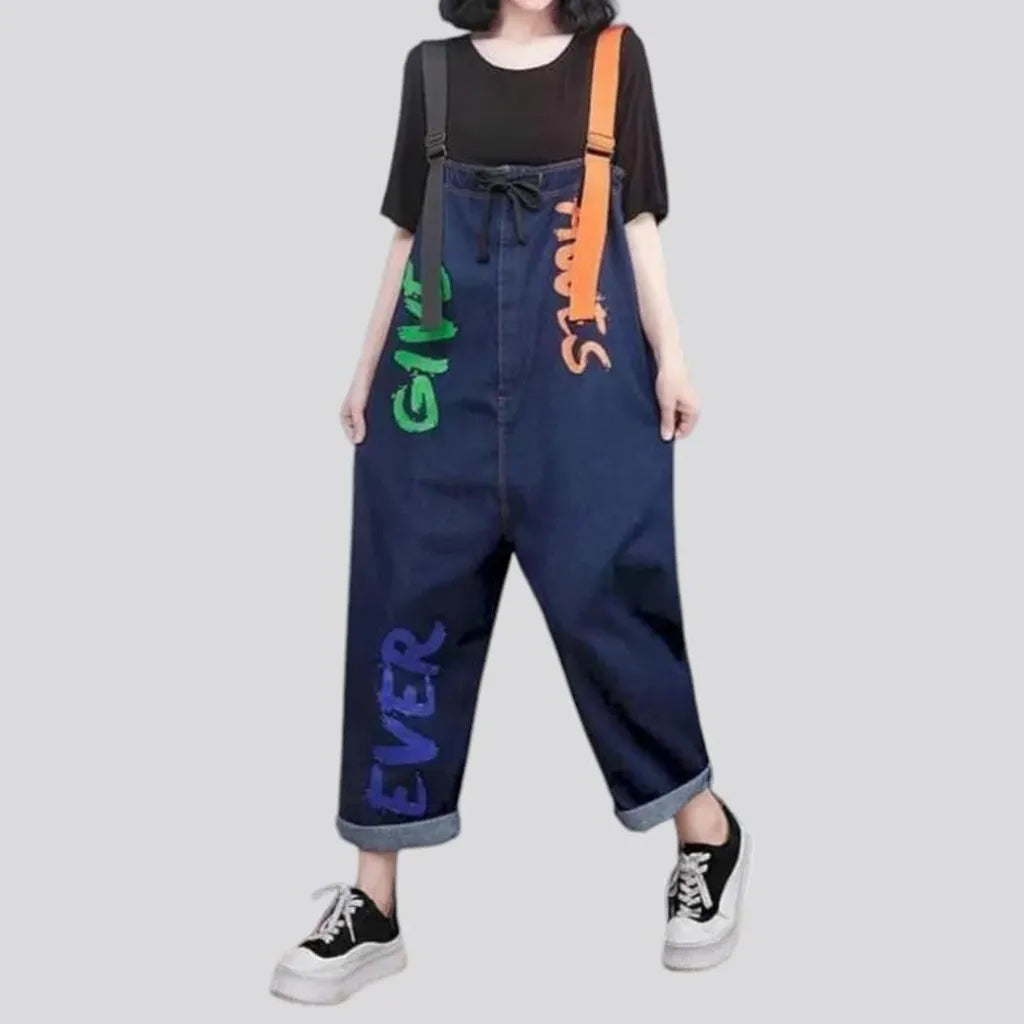 Inscribed painted women's jean jumpsuit