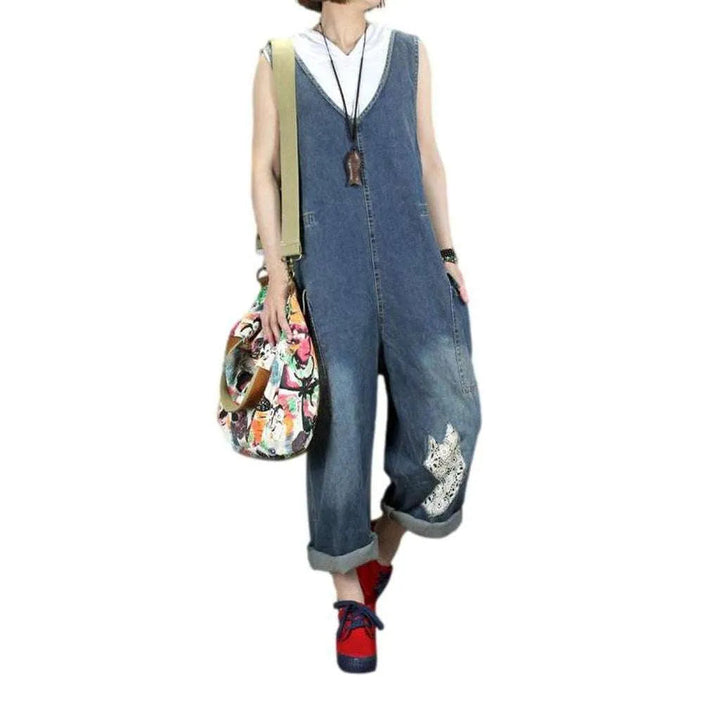 Baggy Street Denim Jumpsuit for Ladies - Blue