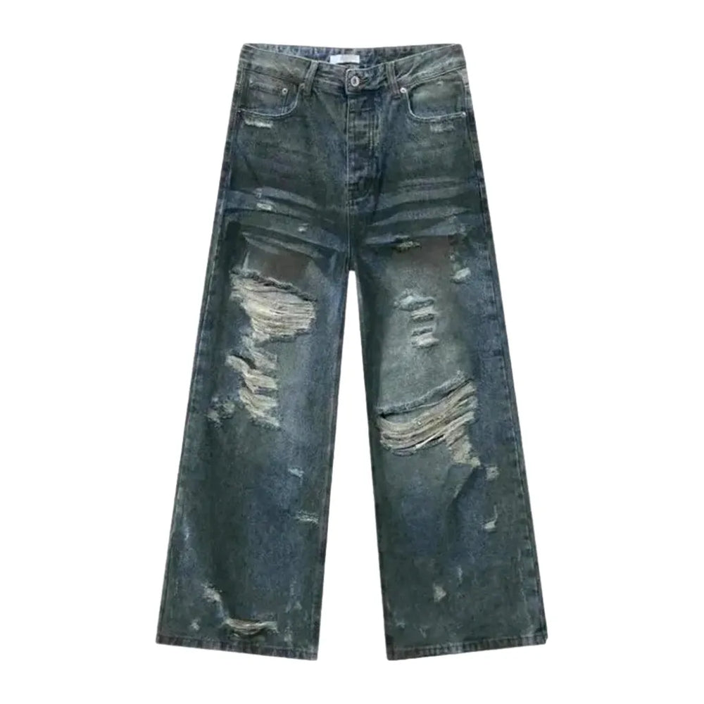 Grunge Distressed Fashion Jeans for Men - Light Blue