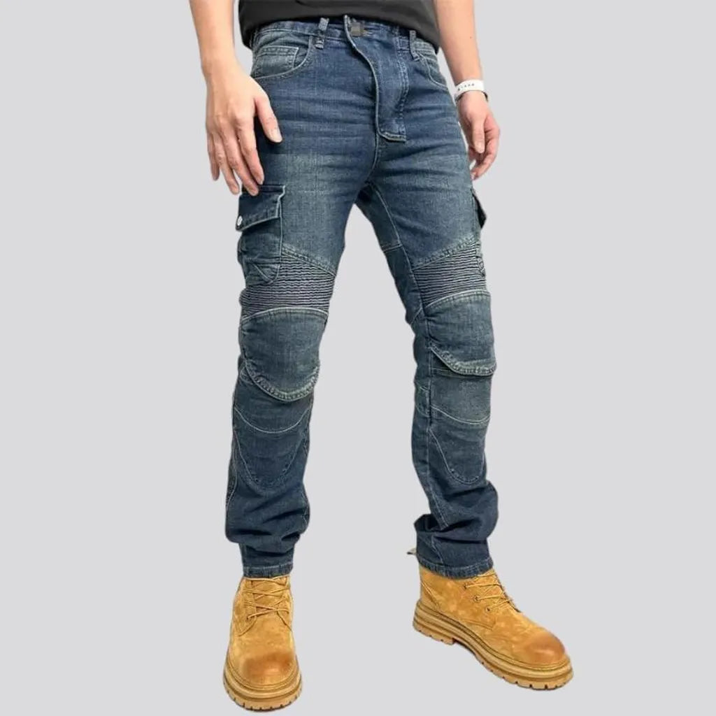 High-waist men's motorcycle jeans