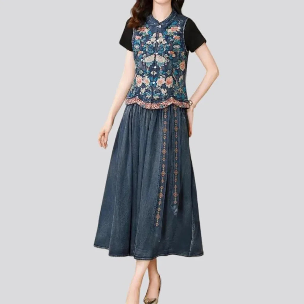 Boho dark-wash denim dress