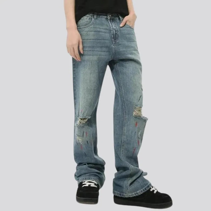 Distressed boot-flare men's jeans