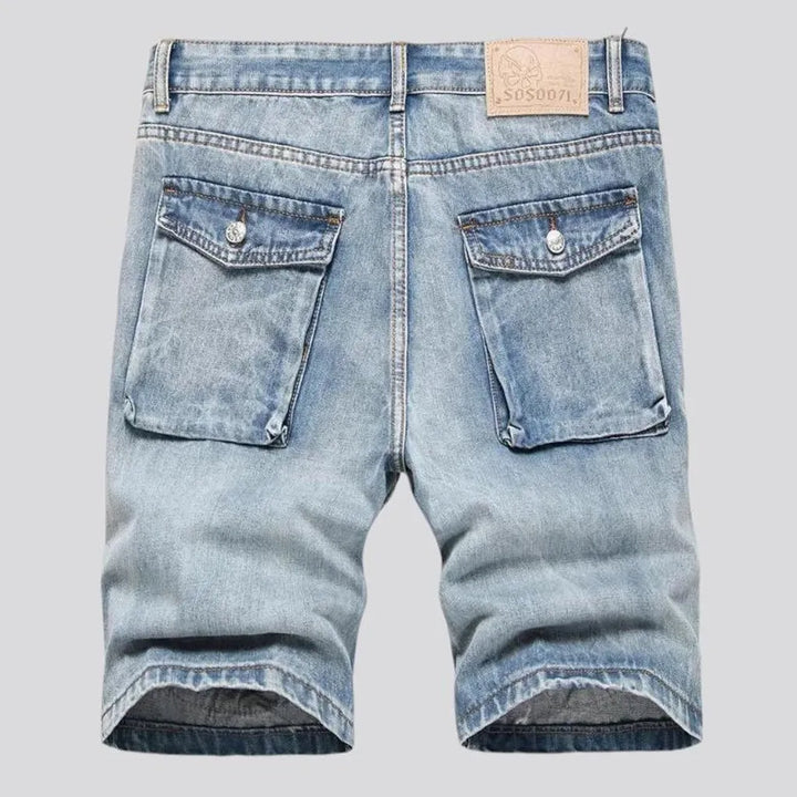 Boho style light wash men's denim shorts