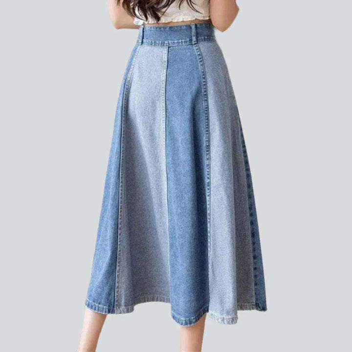 Color block flared denim skirt