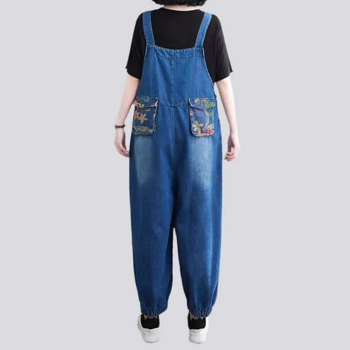 Floral denim dungaree for ladies