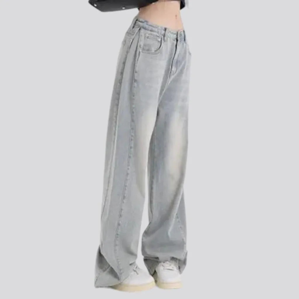 Floor-length women's whiskered jeans