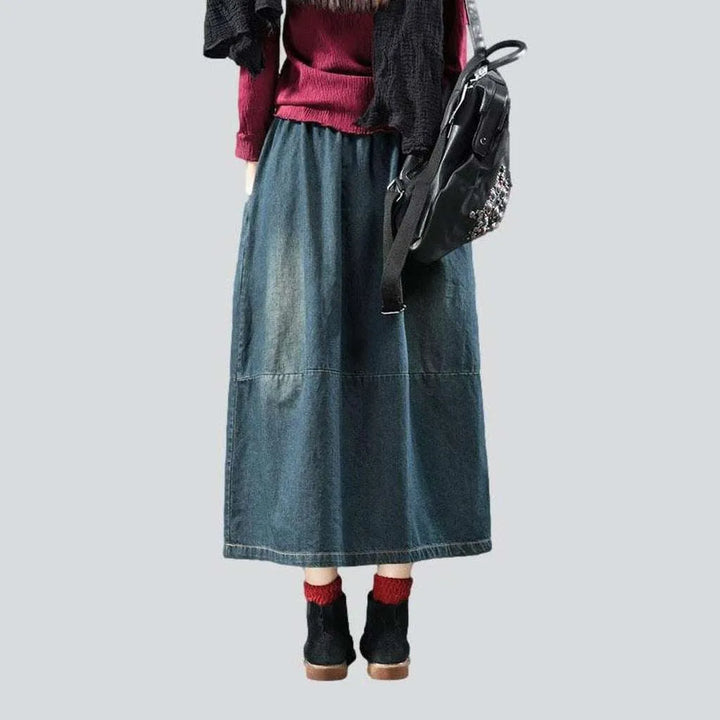 Long dark women's denim skirt