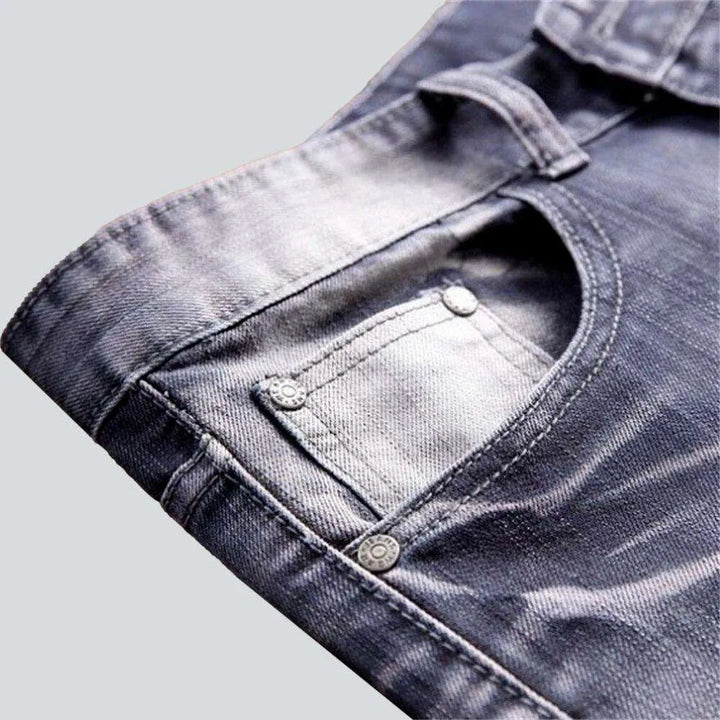 Wrinkled patchwork grey men's jeans