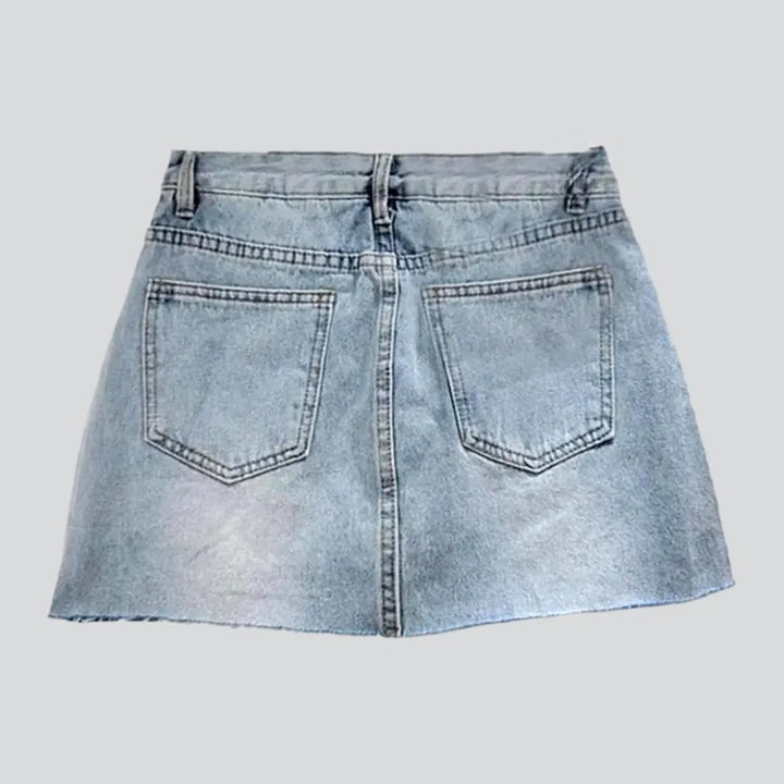 Raw-hem shiny women's denim skort