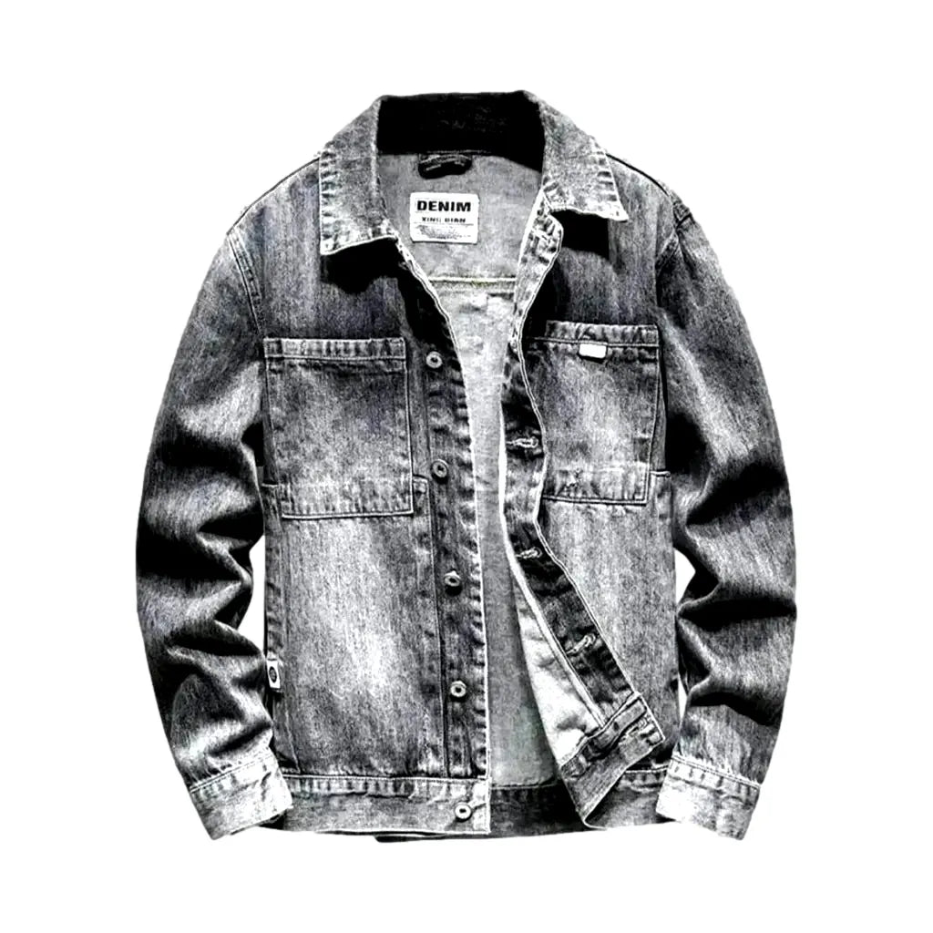 Abraded Vintage Fashion Men's Jean Jacket - Grey