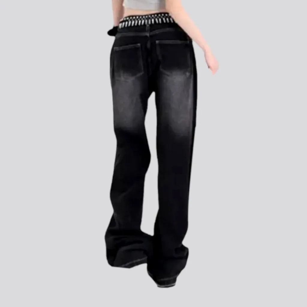 Floor-length women's whiskered jeans