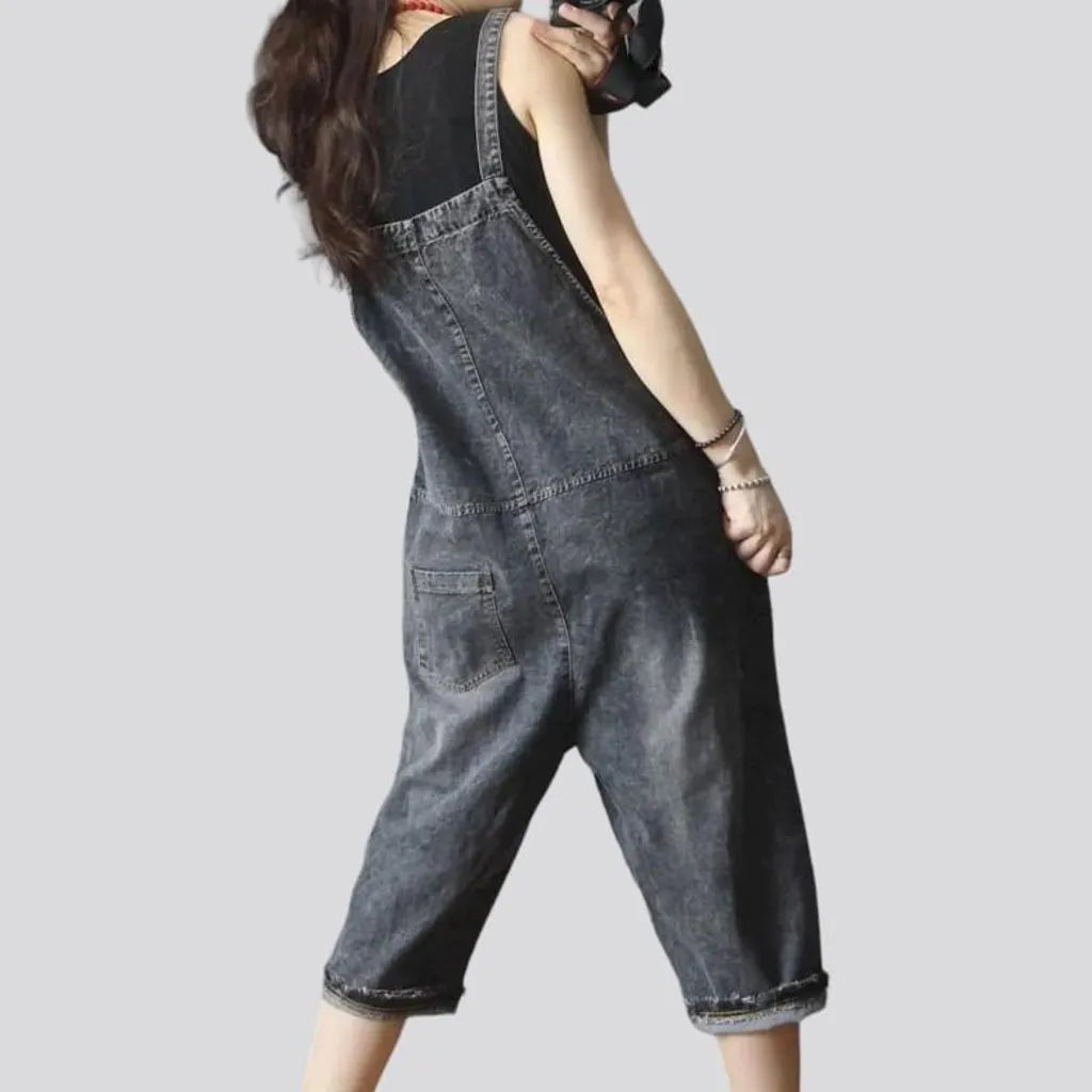 Whiskered sanded jeans jumpsuit