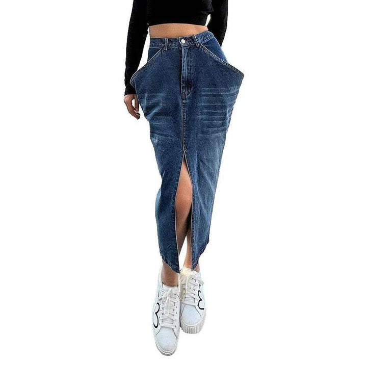 Big pocket long denim skirt