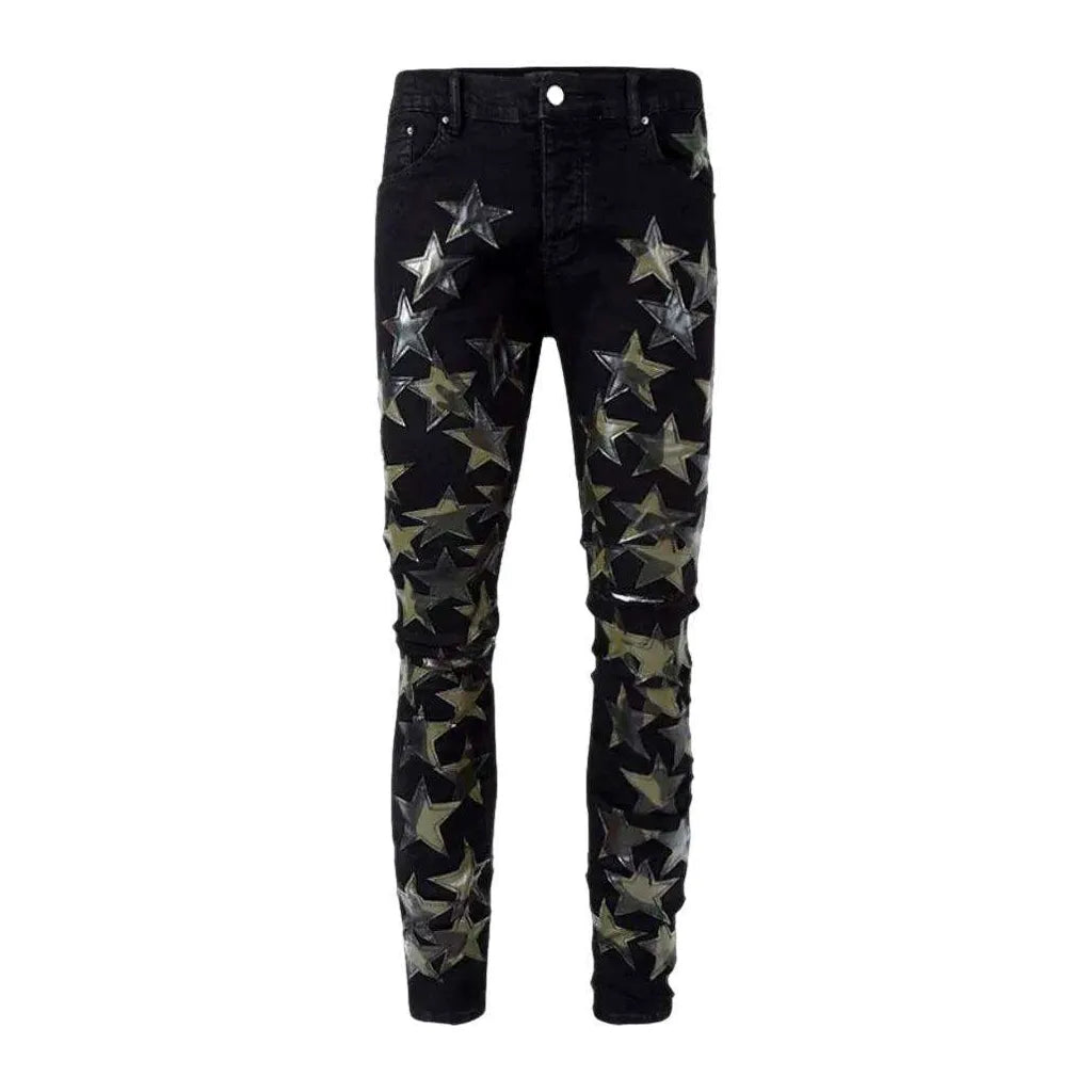 Black series stars embroidery jeans