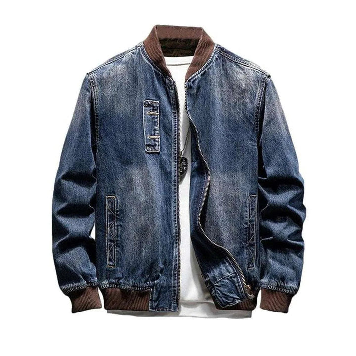 Bleached bomber men's denim jacket