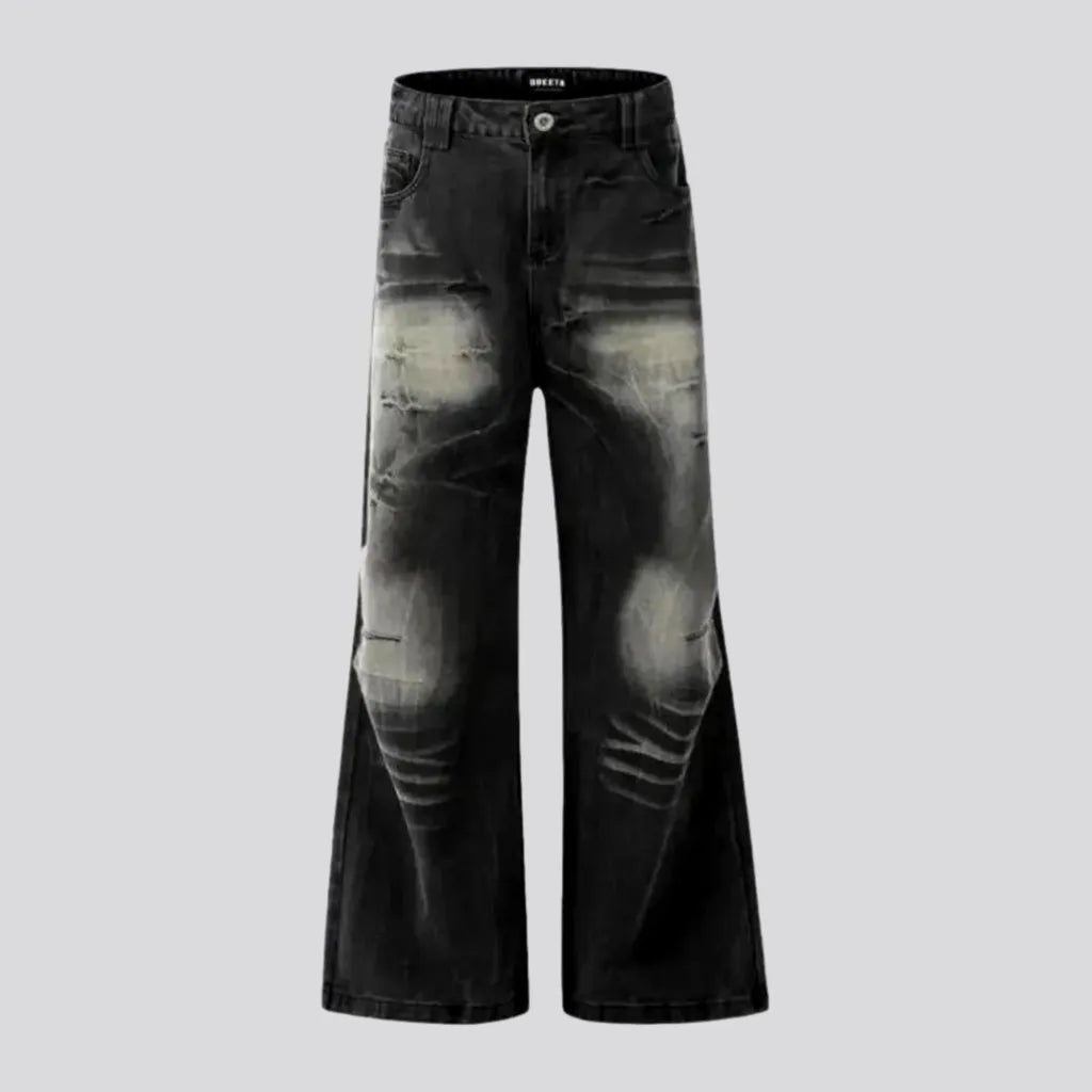 Bleached Patchwork Wide Leg Jeans for Men | Jeans4you.shop