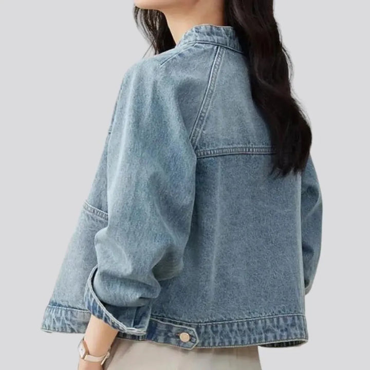 Light-wash sanded jean jacket
 for women