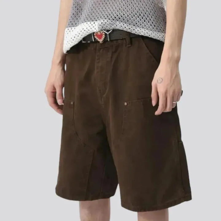 Brown high-waist men's jeans shorts