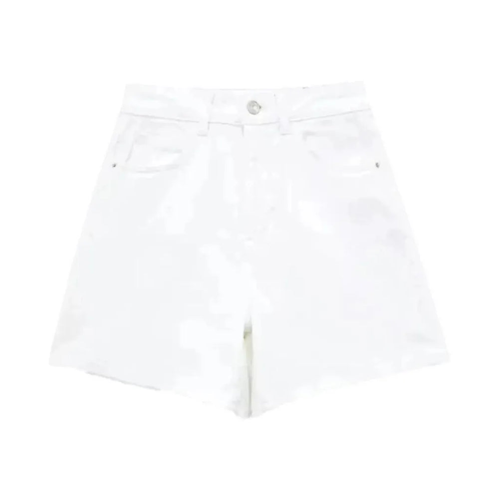 Casual Fit High Waist Women's Jeans Shorts - White