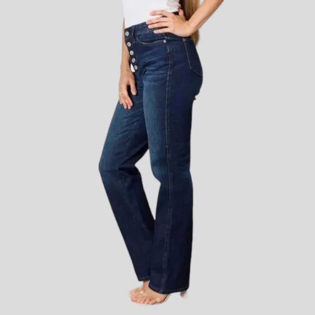 High-waist exposed-buttons jeans
 for women