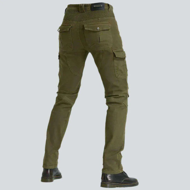 Winter khaki men's biker jeans