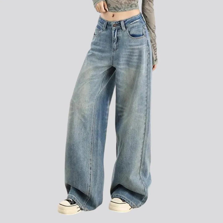 Loose fit aged pattern women's jeans