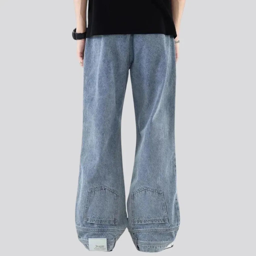 Sanded baggy mid rise street jeans for men