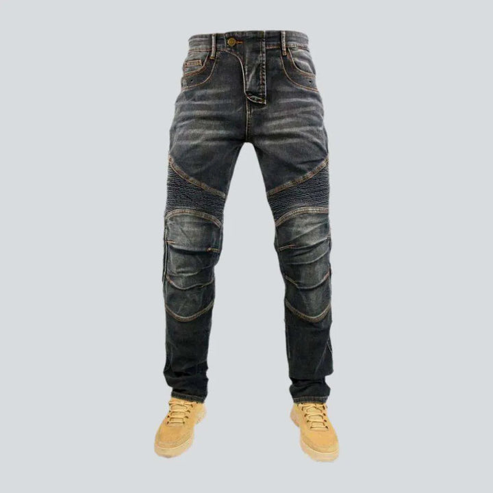 Vintage knee-pads men's biker jeans