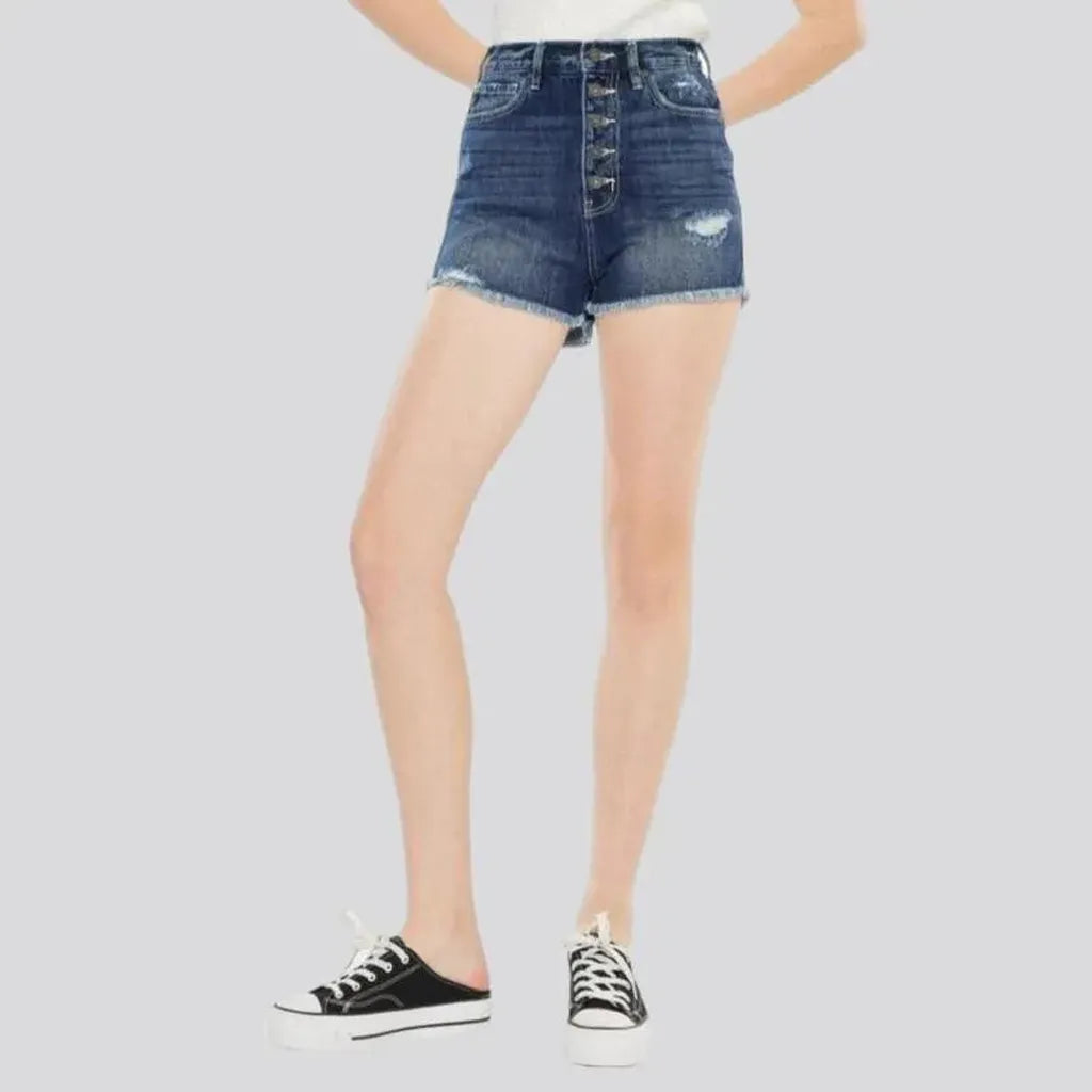 Raw-hem grunge denim shorts for women