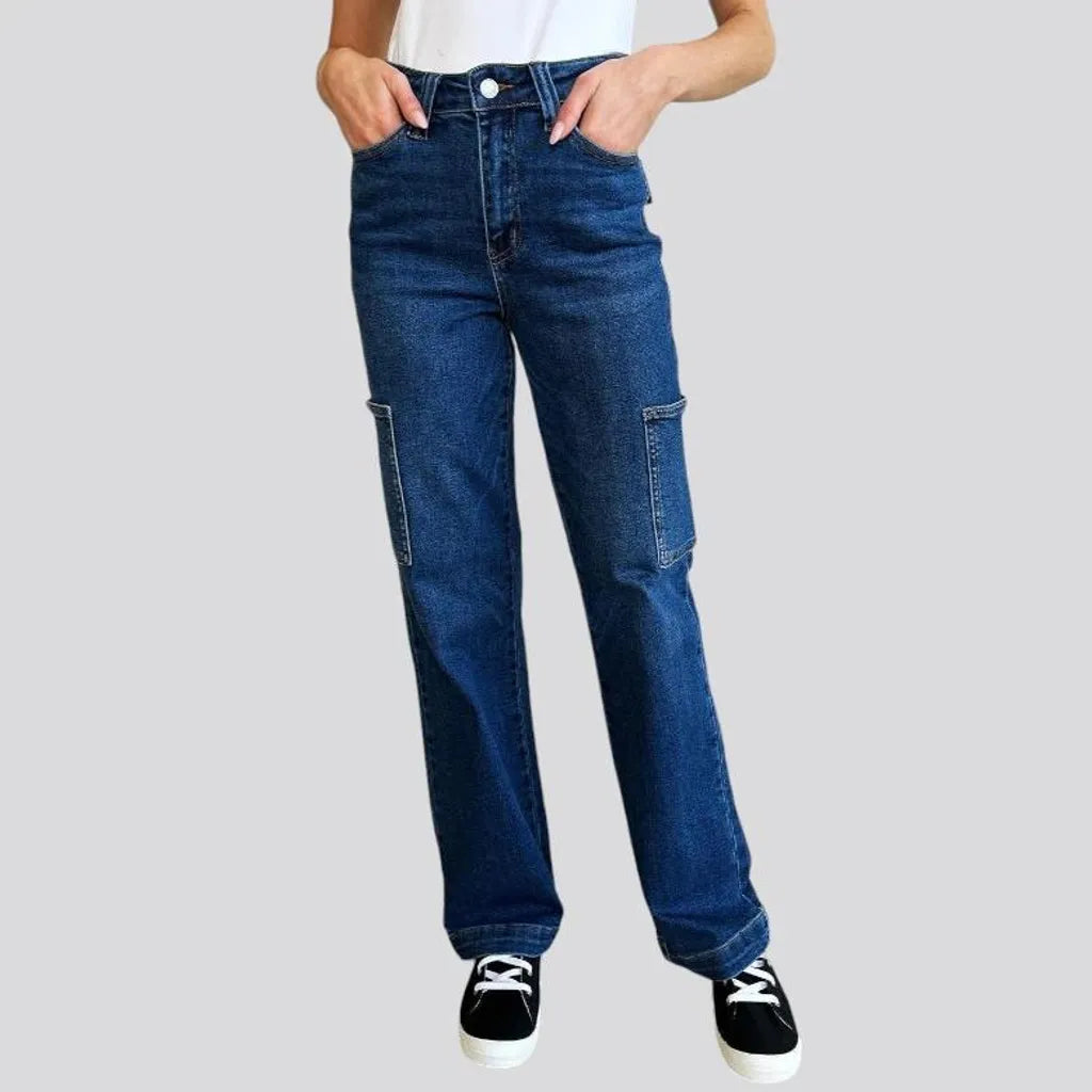 Side-leg-pockets straight jeans for women