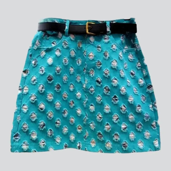 Mini ripped denim skort
 for women