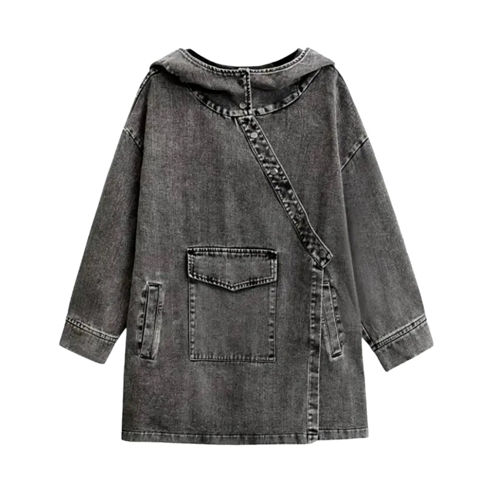 Boho Oversized Women's Denim Jacket - Grey