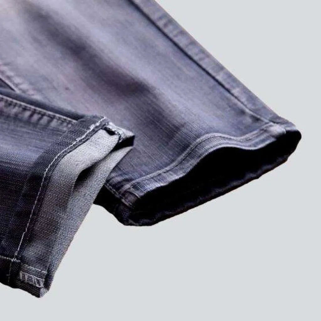 Wrinkled patchwork grey men's jeans