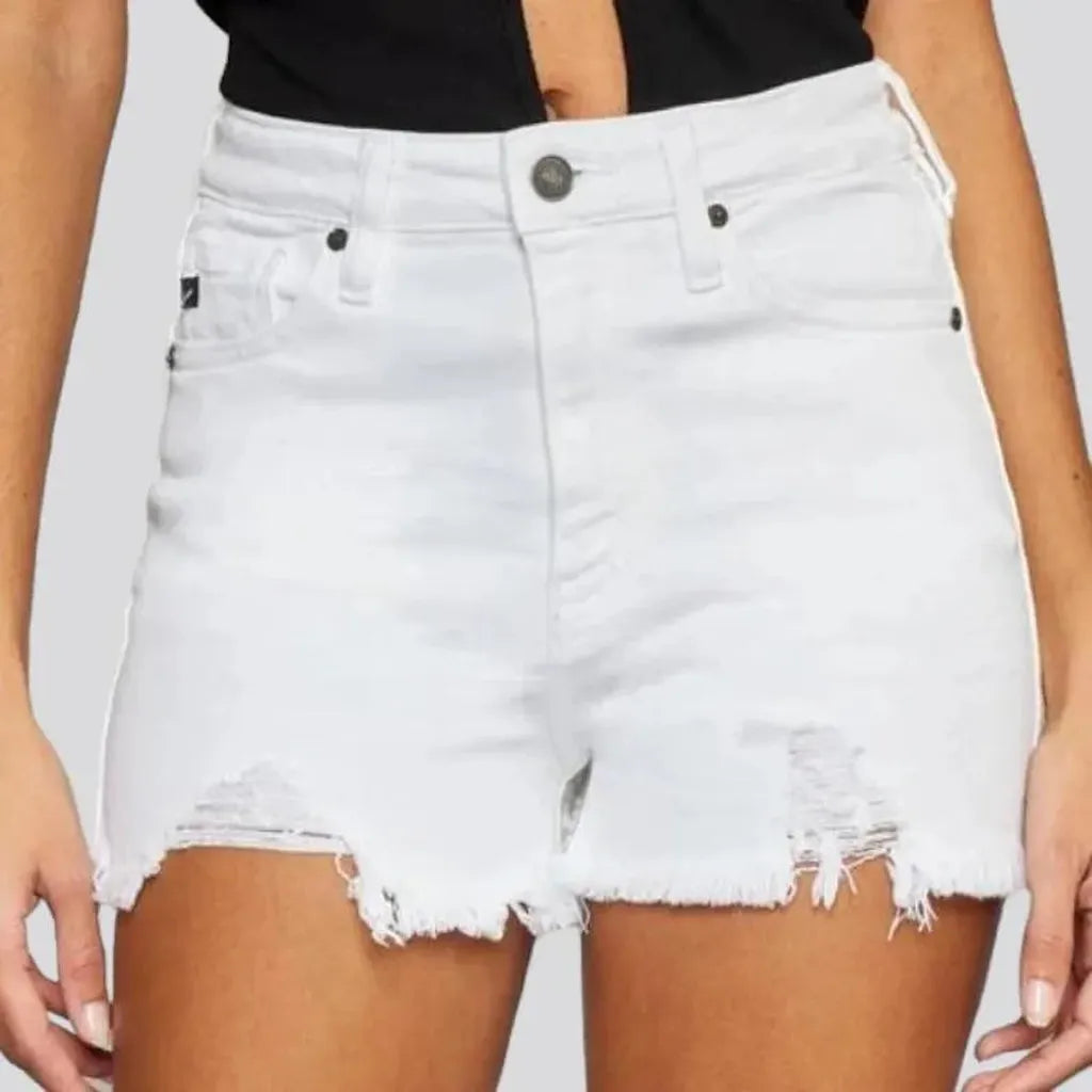 Grunge distressed denim shorts for ladies