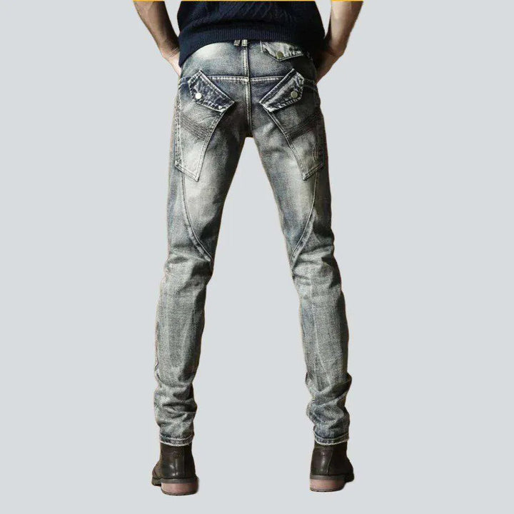 Flap pocket patchwork men's jeans