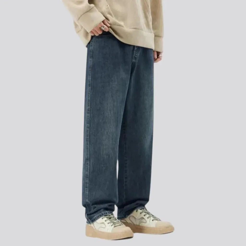 Mid-rise abraded baggy jeans for men